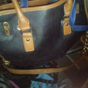 Dasein Black and Brown Medium Leather Shoulder Strap Purse